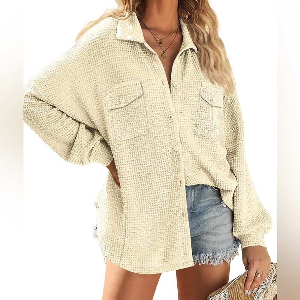 NWT Cream Waffle Button Down Shirt